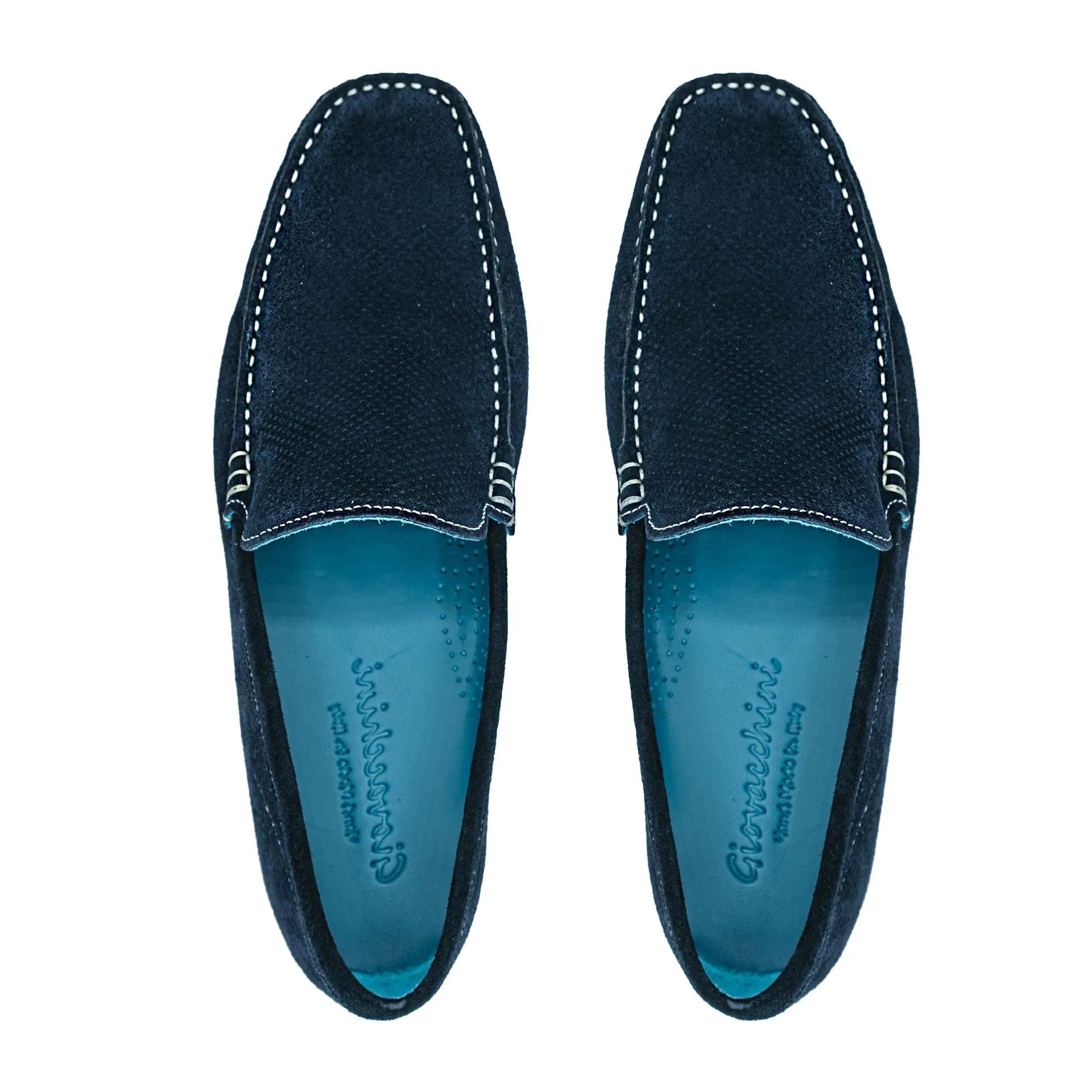 Giovacchini Diego Men's Shoes Blue Perforated Suede Leather Slip-On Loafers (GVCN1012)