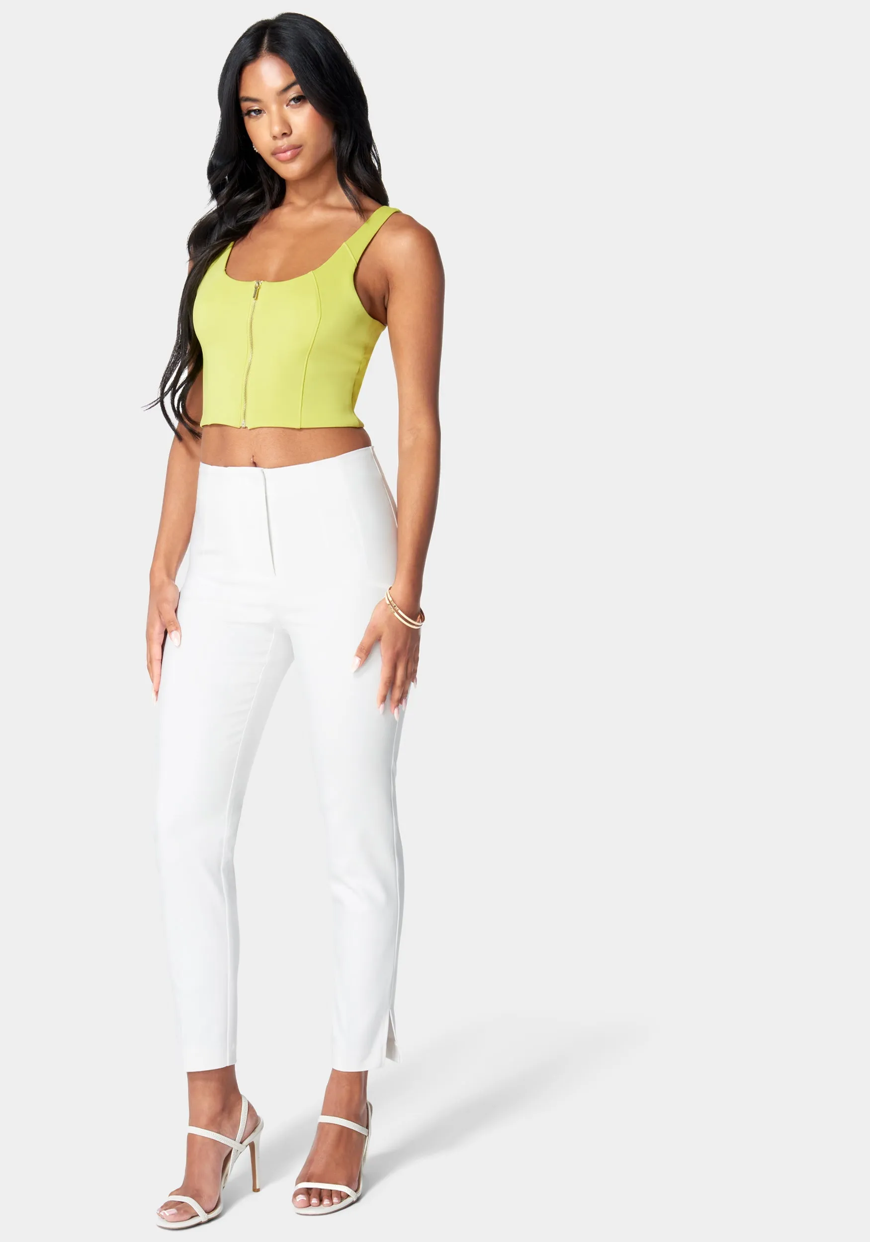 High Waist Side Slit Slim Leg Tailored Pant