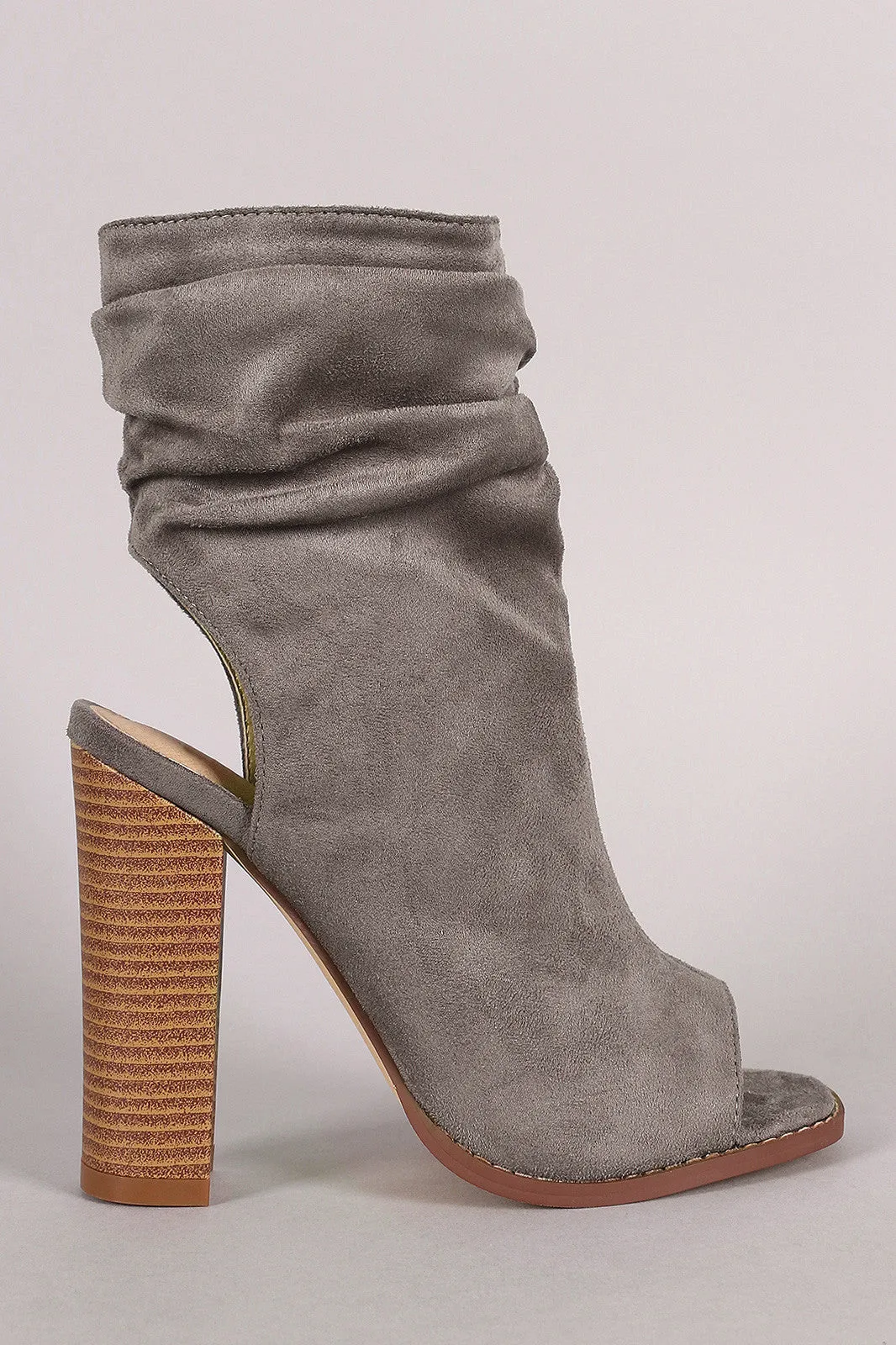 Liliana Suede Slouchy Open Toe Chunky Heel Boots