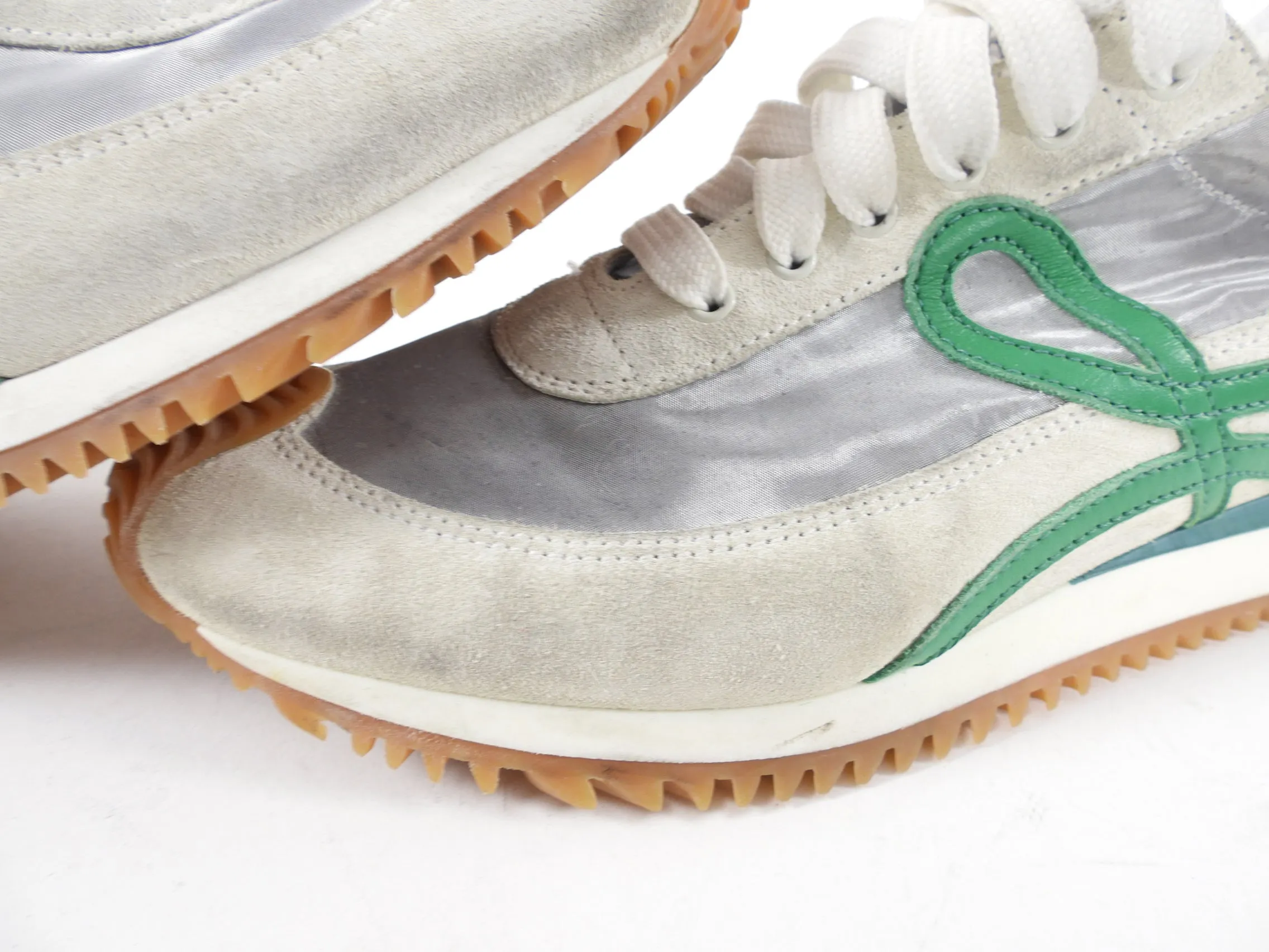 Loewe Green and White Mesh Anagram Flow Runners / Sneakers - 37