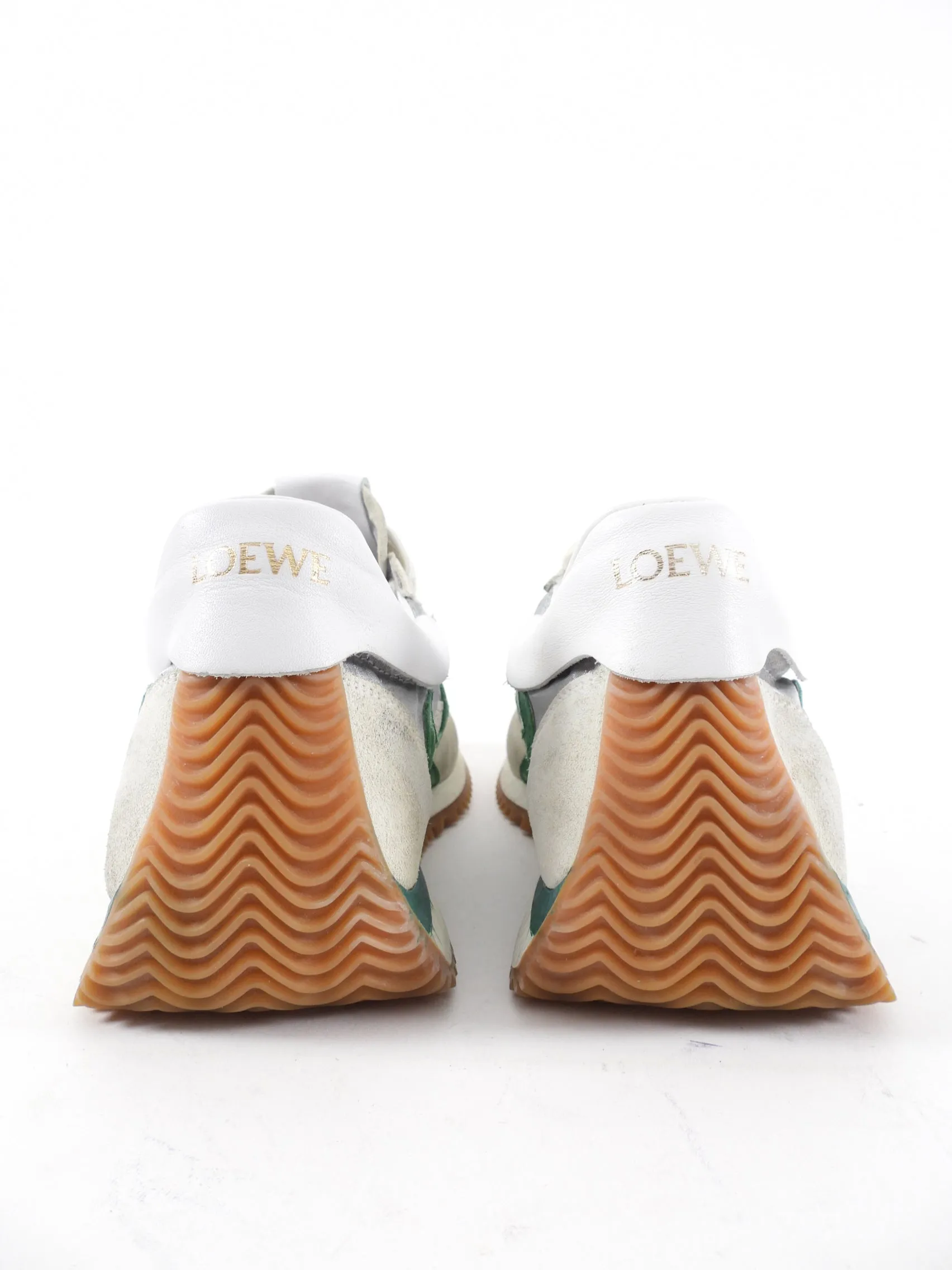 Loewe Green and White Mesh Anagram Flow Runners / Sneakers - 37