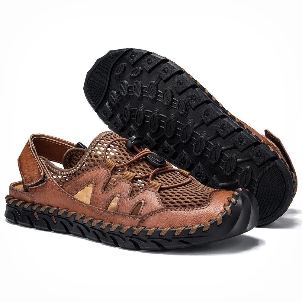 Men's Rubber Toe Cap Leather Handmade Breathable Water Sandals Shoes