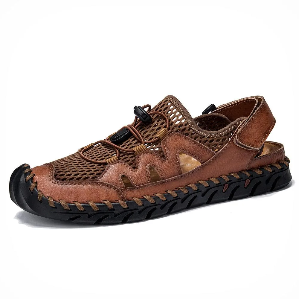 Men's Rubber Toe Cap Leather Handmade Breathable Water Sandals Shoes