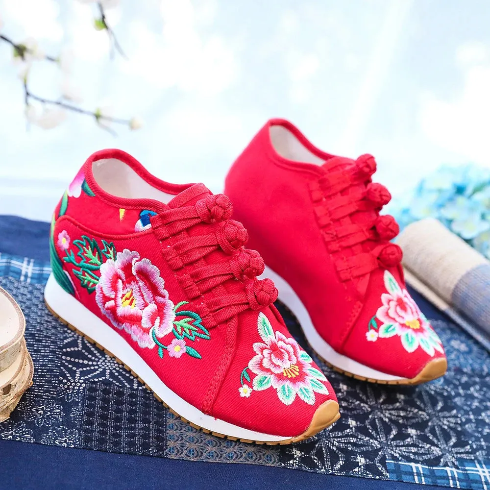 New Women's Flower Embroidered Flats - Carefree Canvas Comfies