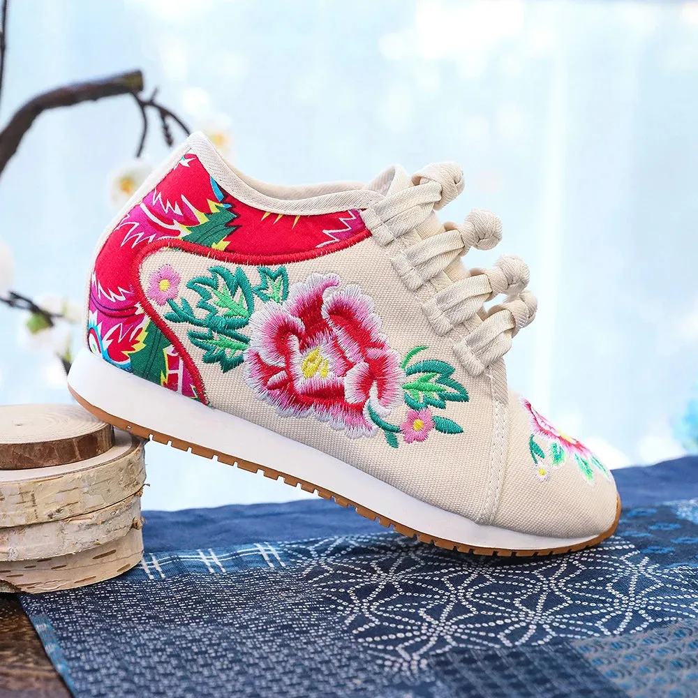 New Women's Flower Embroidered Flats - Carefree Canvas Comfies