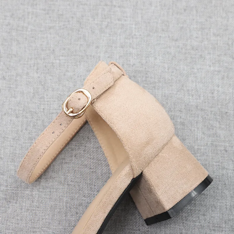 Nude Strappy Block Heels Chunky Heel Pointed High Heels