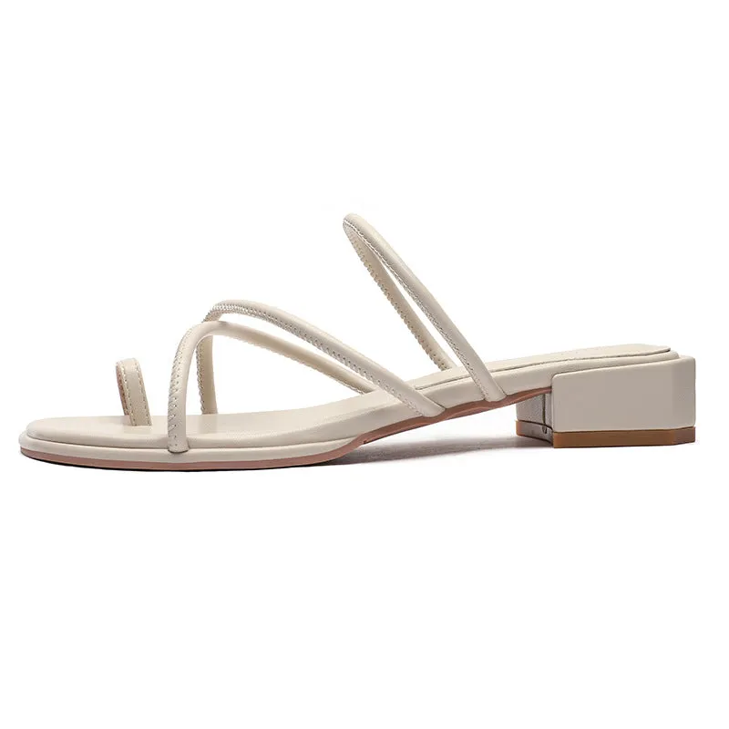 Nude Strappy Block Heels Women's Sandals