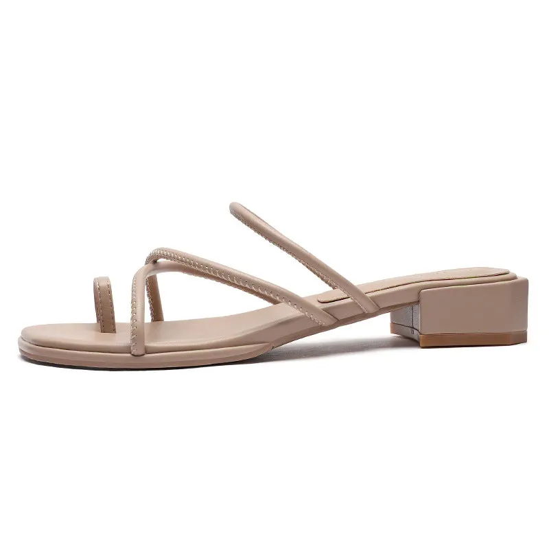 Nude Strappy Block Heels Women's Sandals