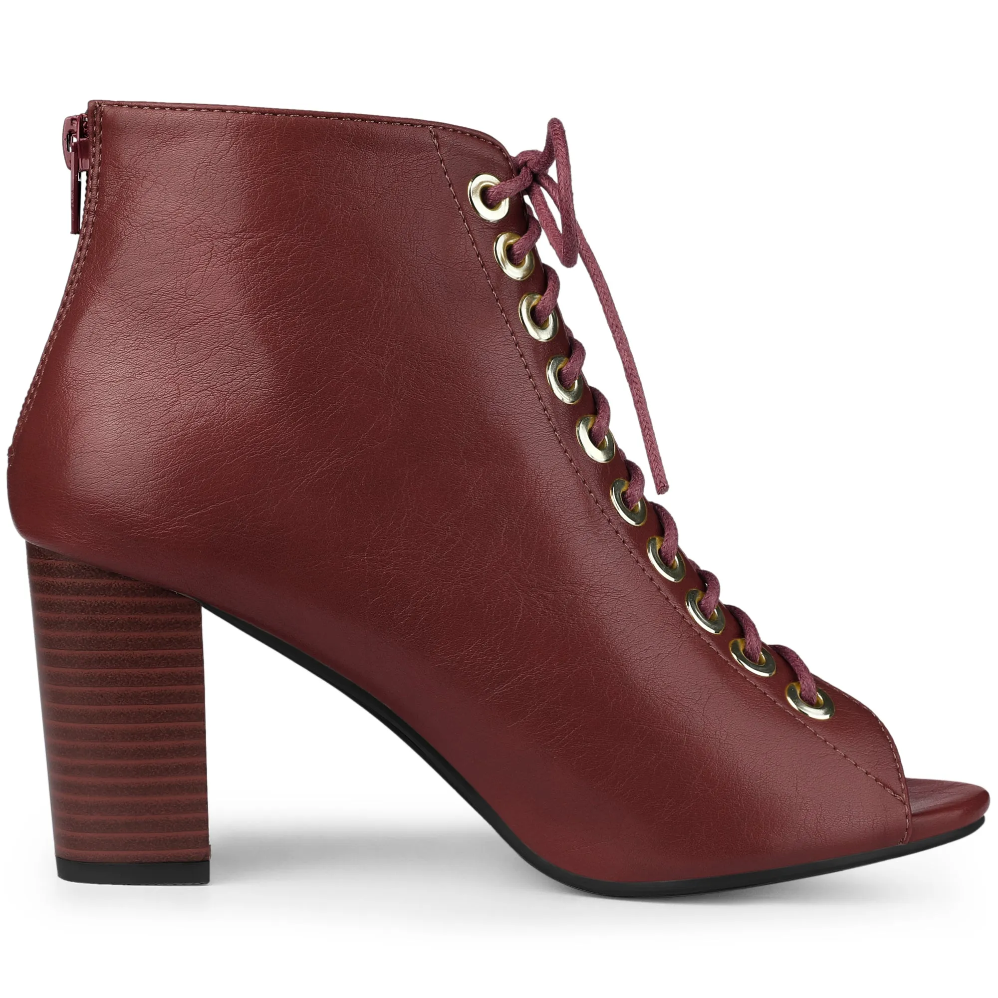 Peep Toe Lace Up Chunky Heel Ankle Booties