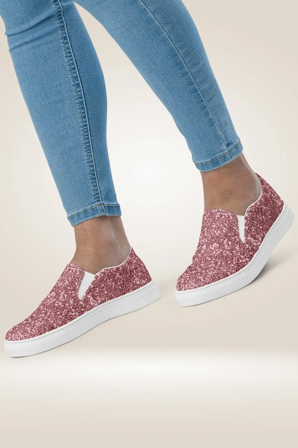 Pink Glitter Print Slip On Canvas Shoes