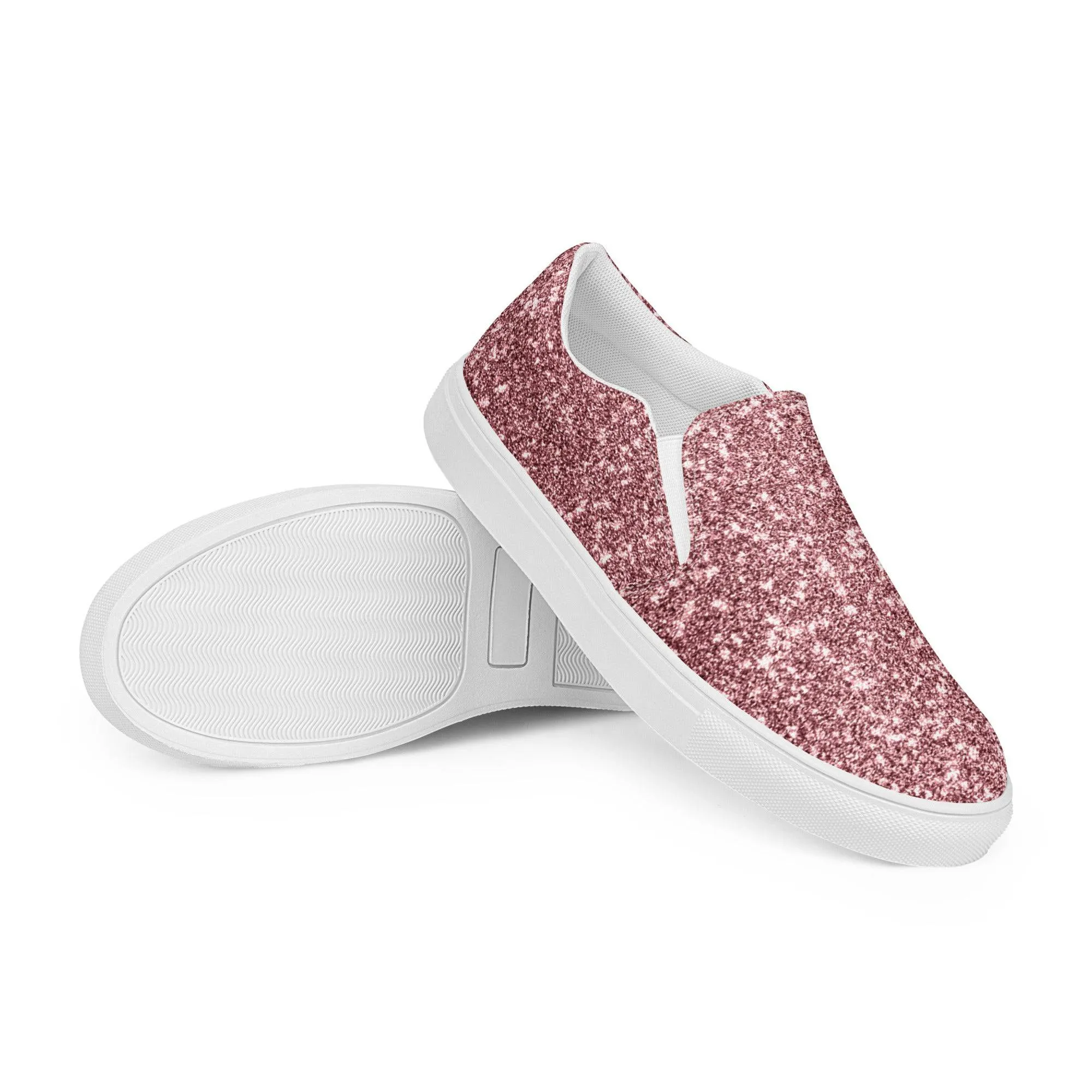 Pink Glitter Print Slip On Canvas Shoes