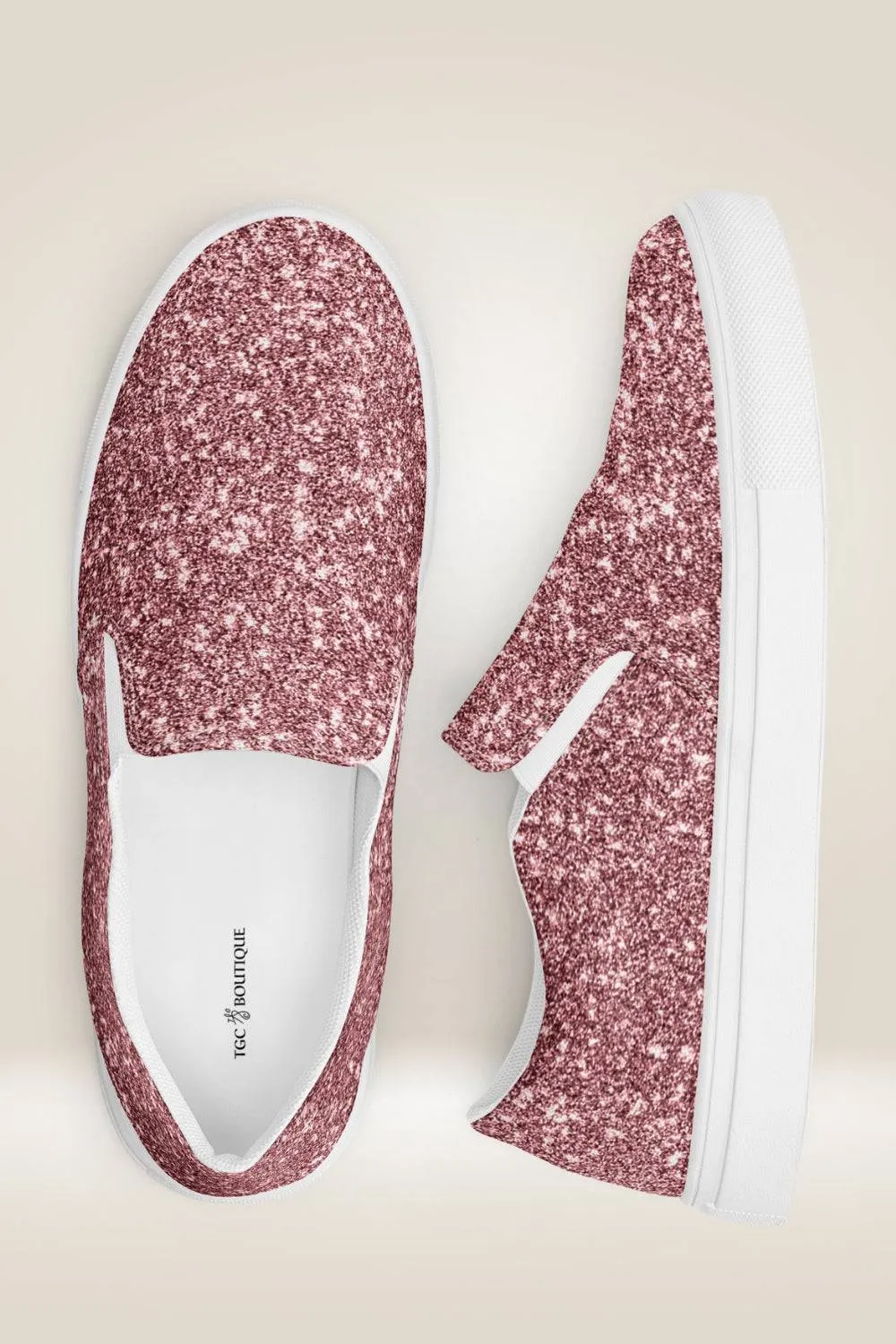 Pink Glitter Print Slip On Canvas Shoes