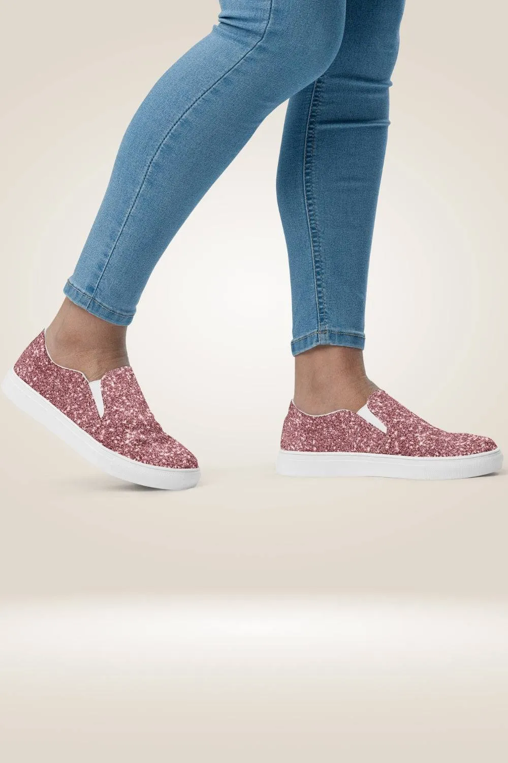 Pink Glitter Print Slip On Canvas Shoes