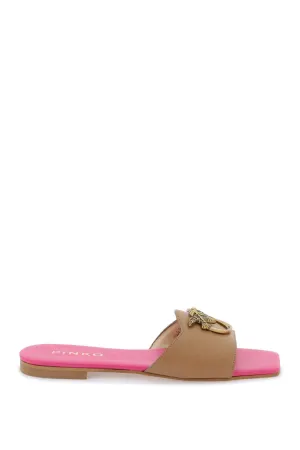 Pinko love birds leather slides