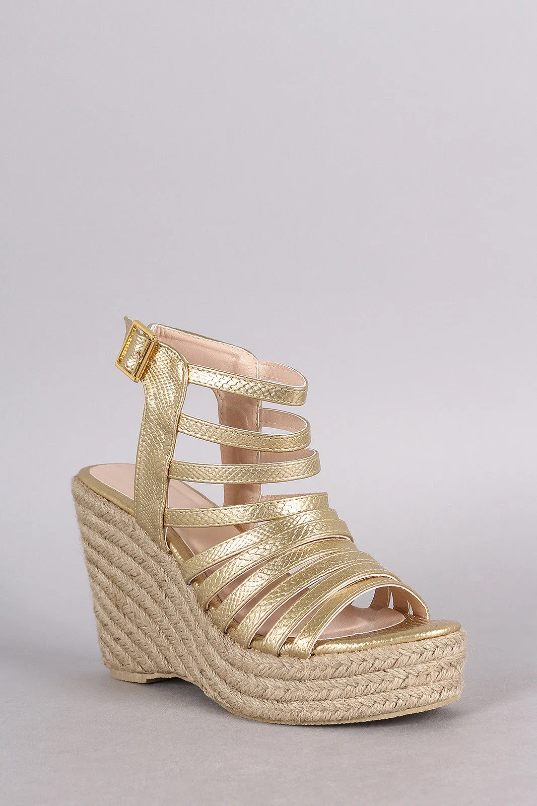 Qupid Snake Strappy Espadrille Platform Wedge