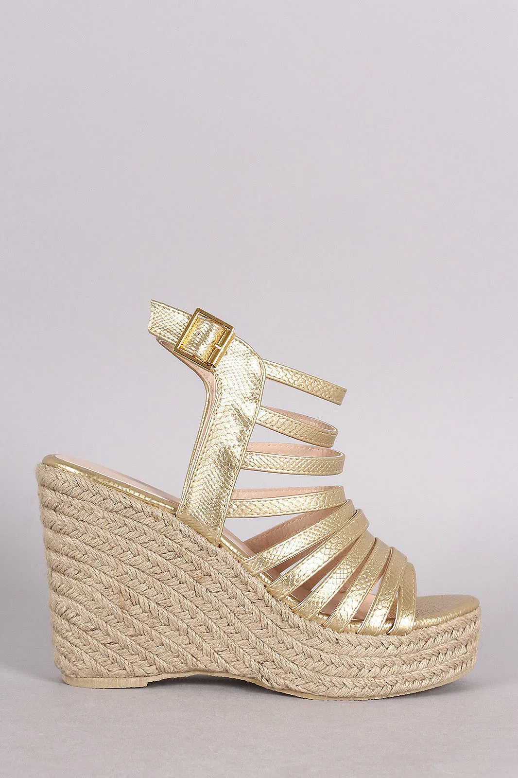 Qupid Snake Strappy Espadrille Platform Wedge