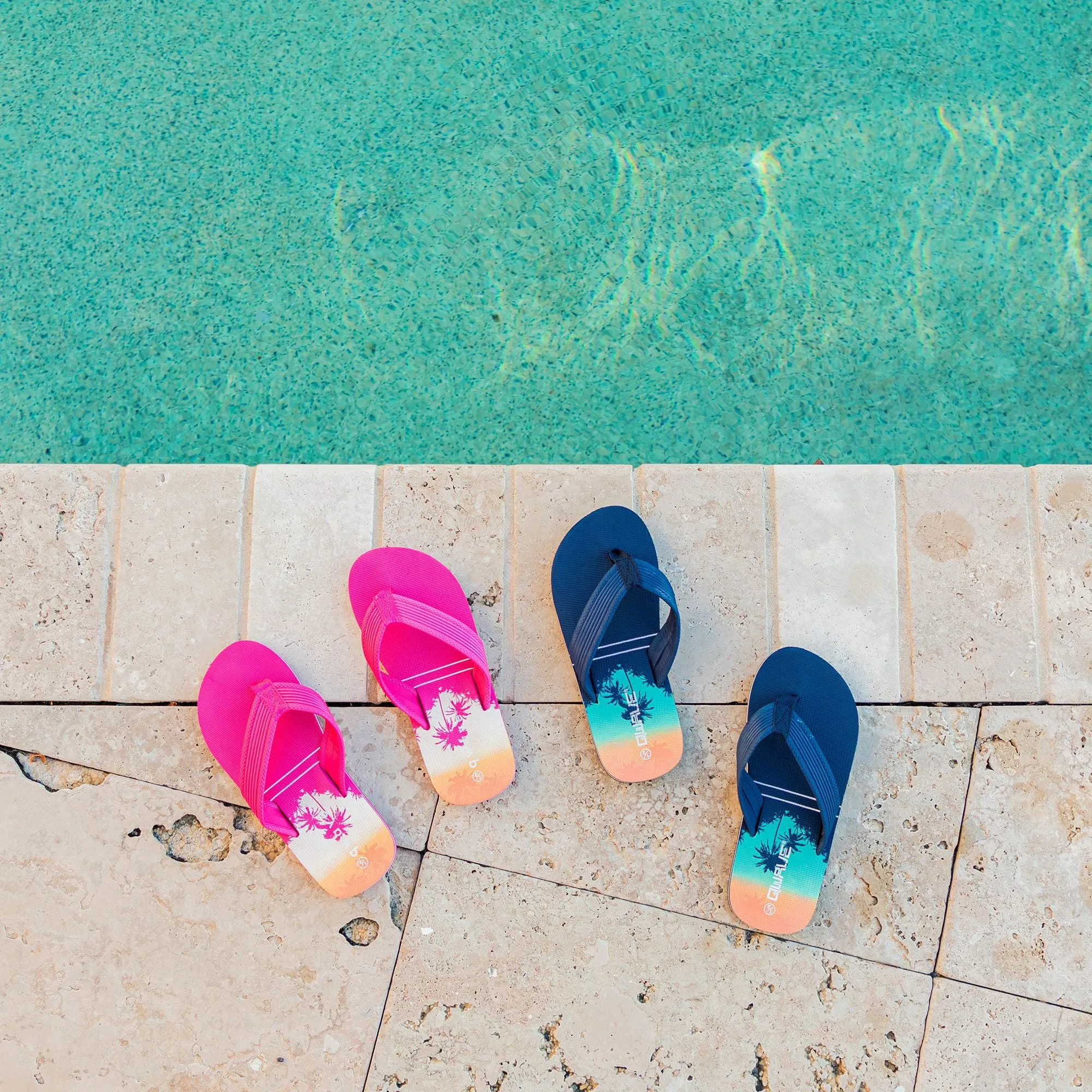 Qwave Youth Palm Tree Flip-Flop - Waterproof, Comfortable and Stylish for Kids