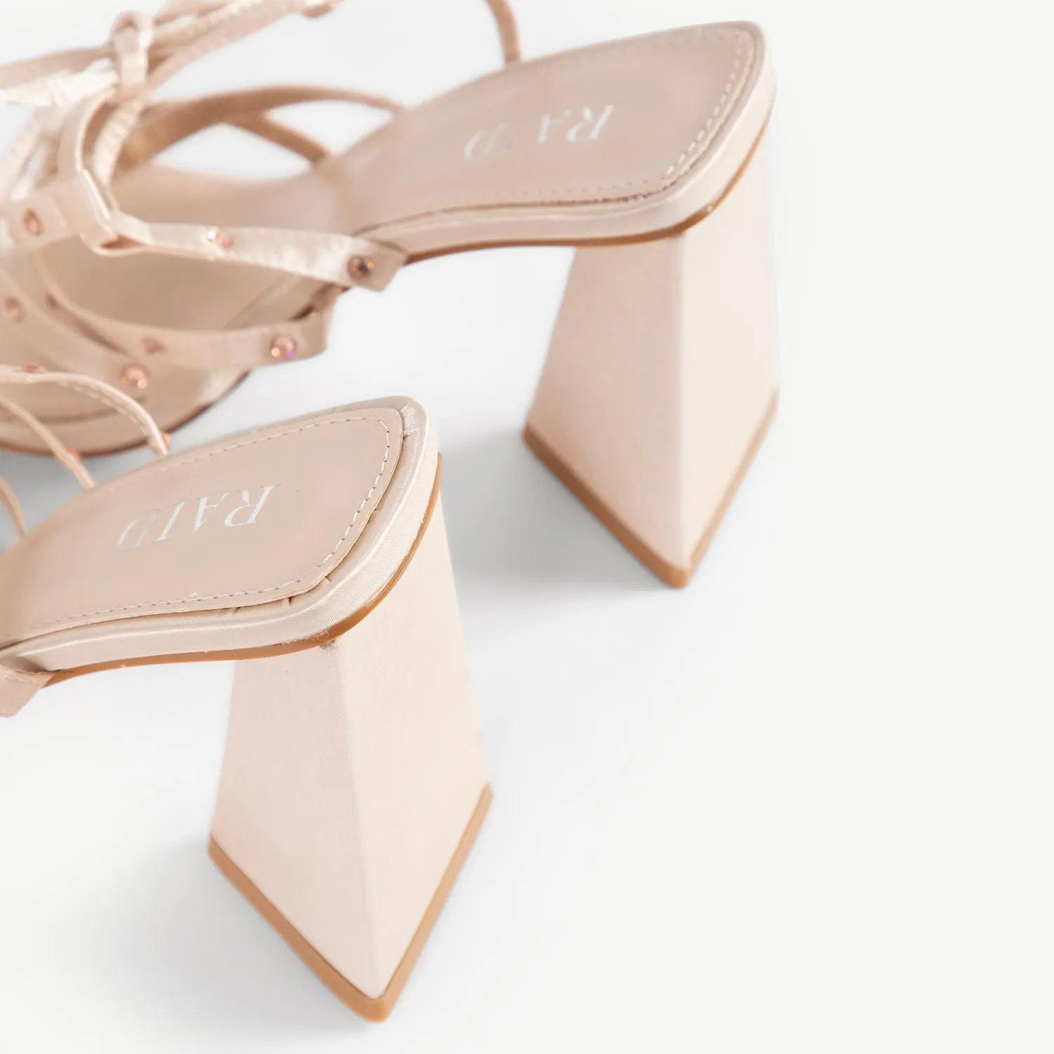 RAID Elnora Embellished Strappy Block Heel In Nude