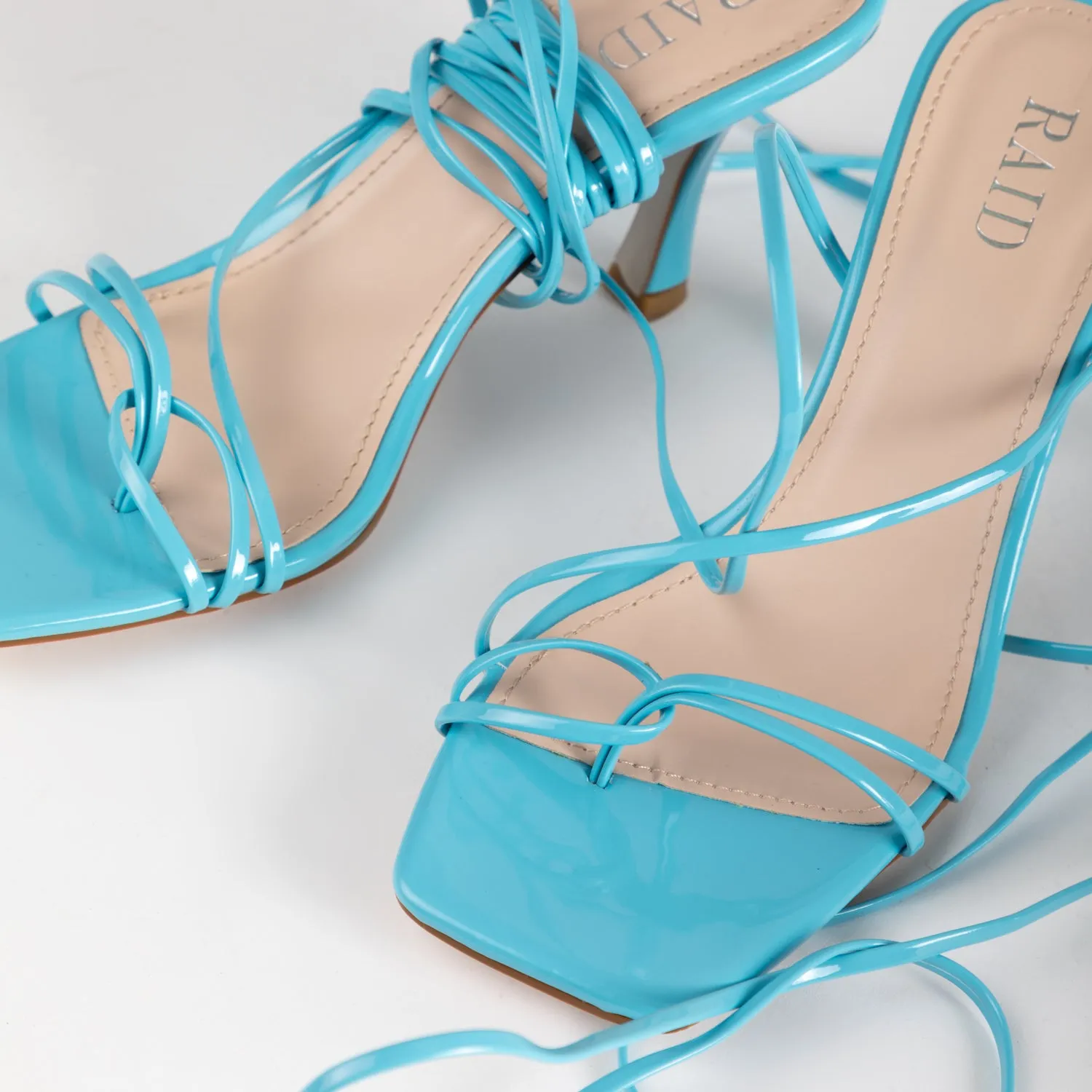 RAID Fane Lace-up Heeled Sandal in Blue Patent