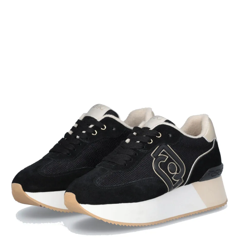 Scarpe Donna LIU JO Sneakers Dreamy 02 in Suede e Brighty Mesh Black e Light Gold