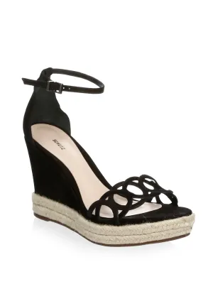 Schutz Women's Keira Espadrille Wedge Sandal Black Mid Platform Ankle Strap