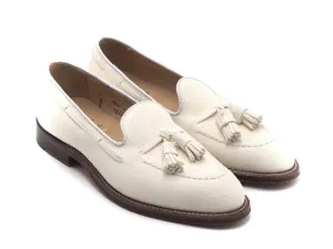 Tassel Moccasin Ivory Calf Suede