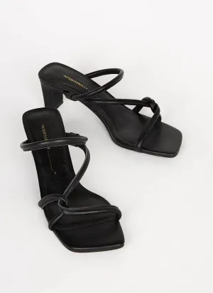 Willow Black Tube Leather Strappy  Heel