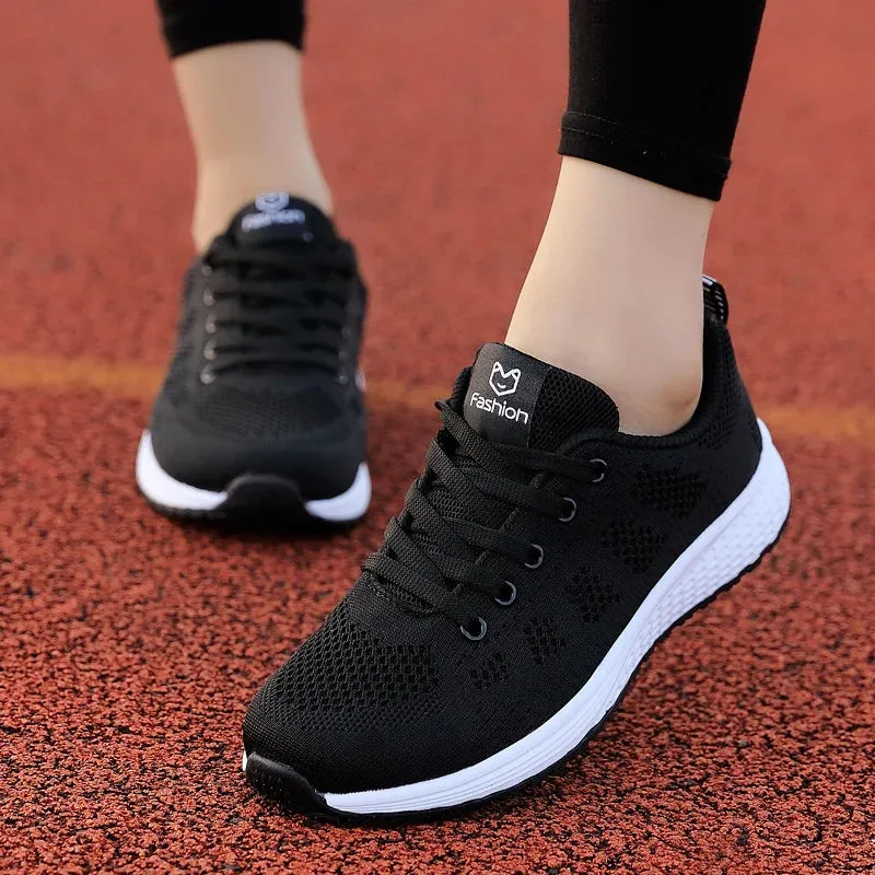 Women Casual Sneakers Breathable Walking Lace Up Flat Shoes Women's Sports Running Outdoor Breathable Tenis Feminino