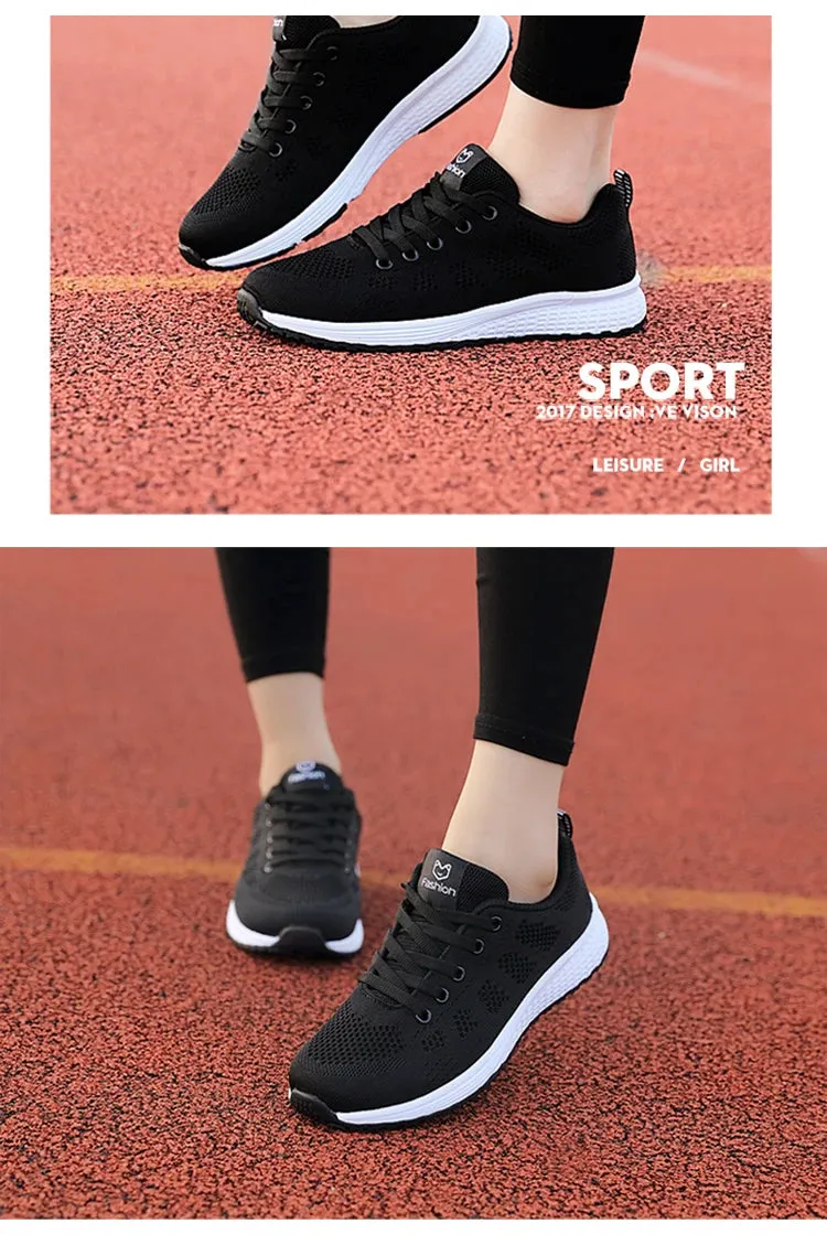 Women Casual Sneakers Breathable Walking Lace Up Flat Shoes Women's Sports Running Outdoor Breathable Tenis Feminino