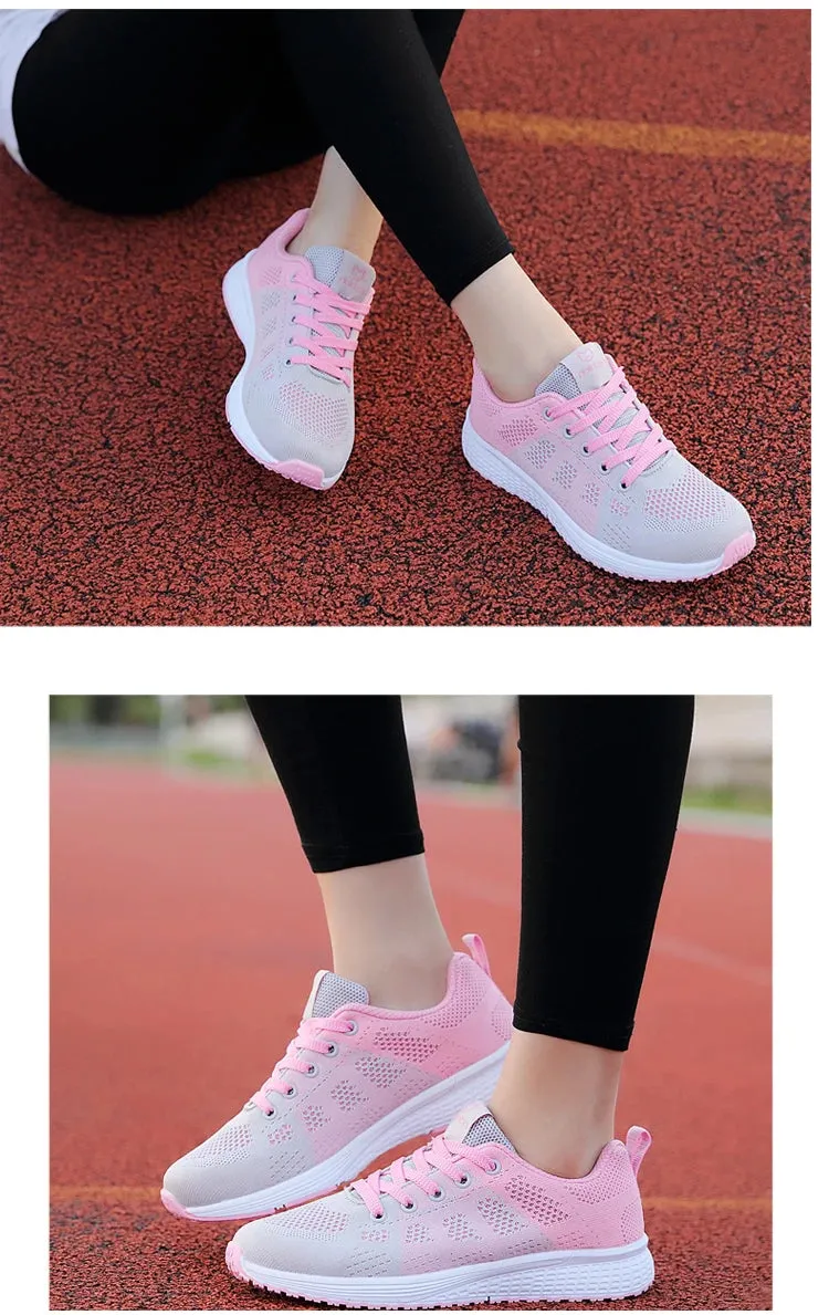 Women Casual Sneakers Breathable Walking Lace Up Flat Shoes Women's Sports Running Outdoor Breathable Tenis Feminino