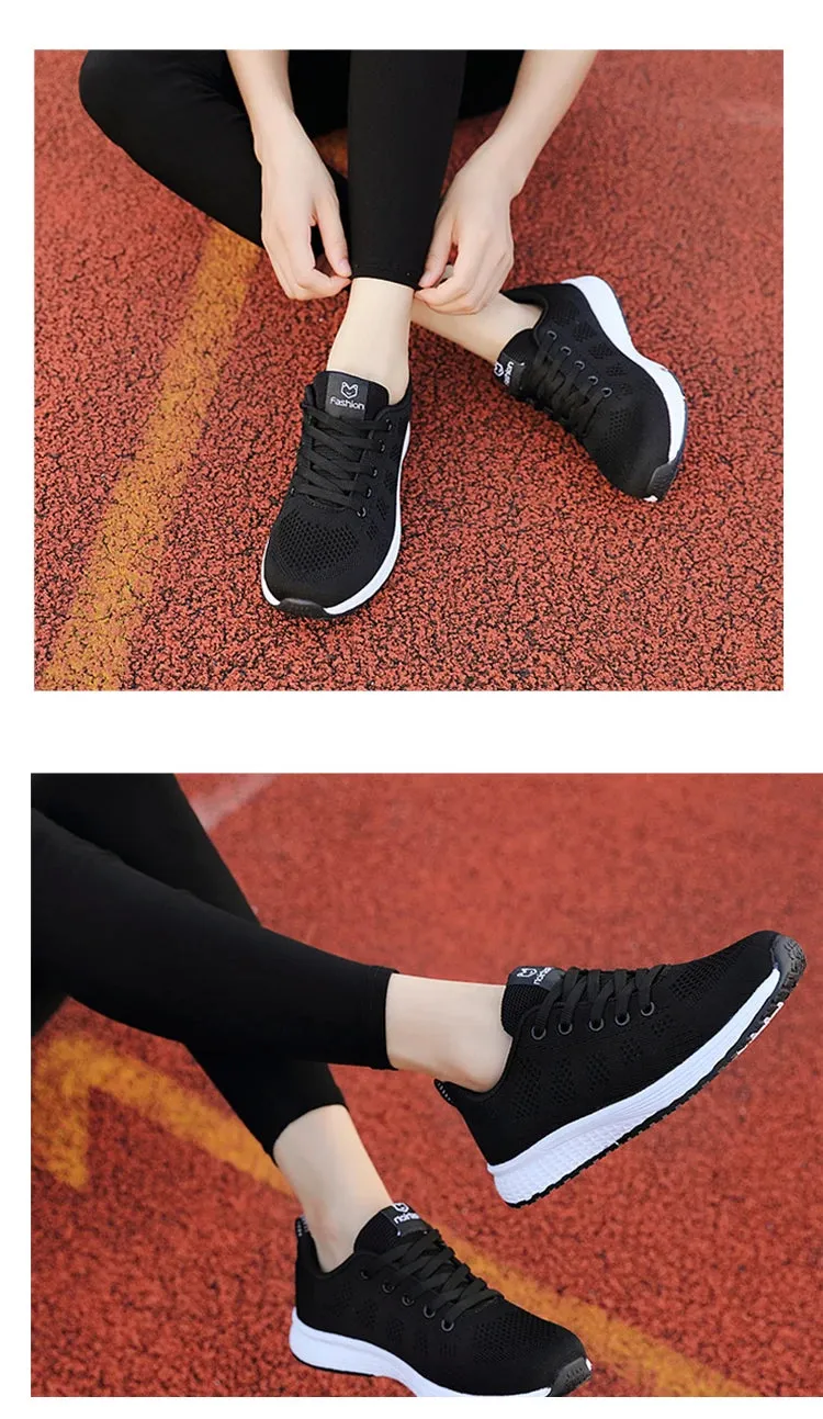 Women Casual Sneakers Breathable Walking Lace Up Flat Shoes Women's Sports Running Outdoor Breathable Tenis Feminino