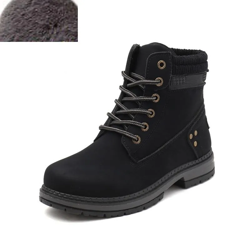 Women winter fall short chunky platform lace up boots