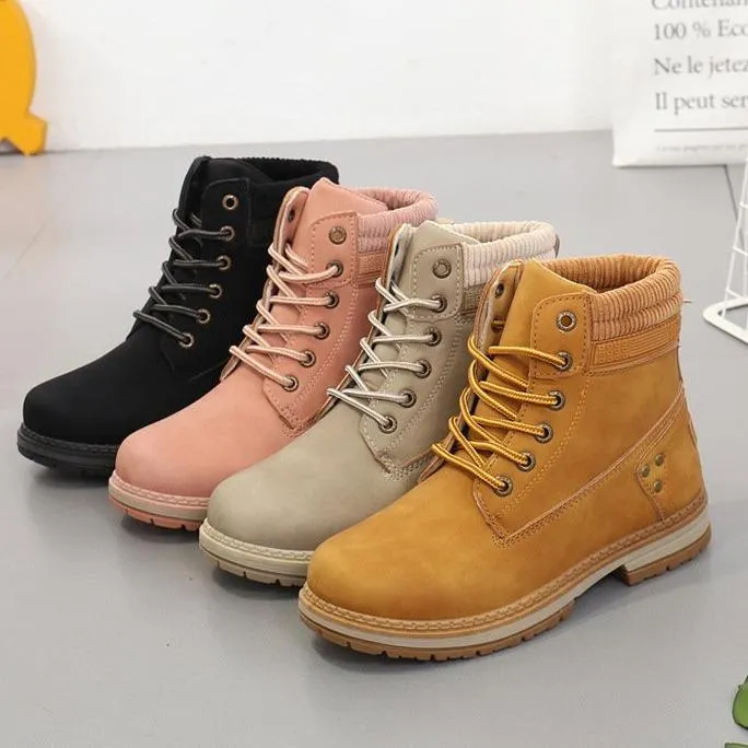 Women winter fall short chunky platform lace up boots