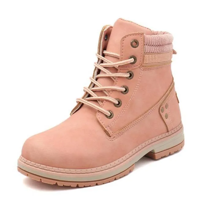 Women winter fall short chunky platform lace up boots