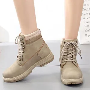 Women winter fall short chunky platform lace up boots