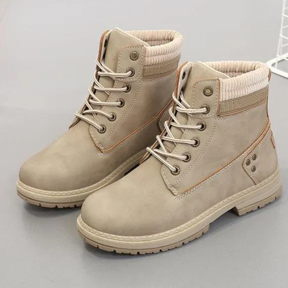 Women winter fall short chunky platform lace up boots