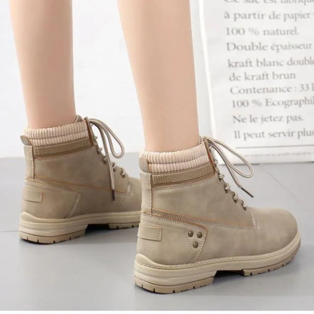 Women winter fall short chunky platform lace up boots