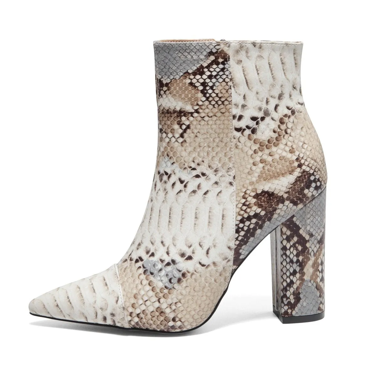 Women's fashion snakeskin pattern ankle boots pointed toe zipper booties