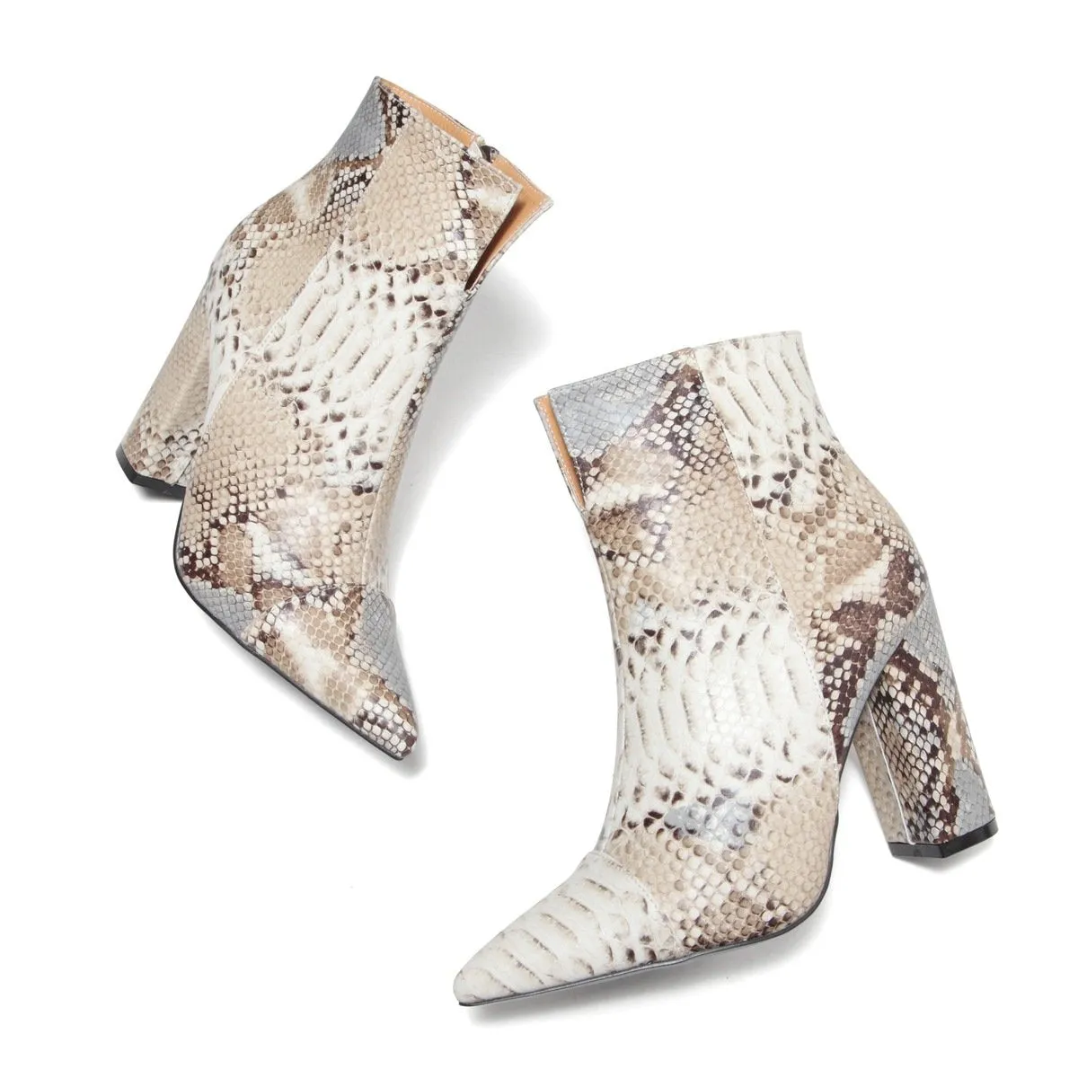 Women's fashion snakeskin pattern ankle boots pointed toe zipper booties