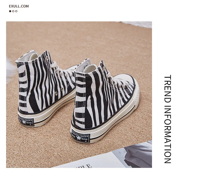 xiangtuibao INS High Top Women's Canvas Shoes Zebra Pattern  New   Style Women's Casual Shoes Fashion Comfortable Female Sneakers   Shoe