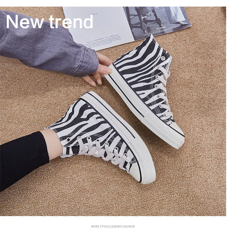 xiangtuibao INS High Top Women's Canvas Shoes Zebra Pattern  New   Style Women's Casual Shoes Fashion Comfortable Female Sneakers   Shoe